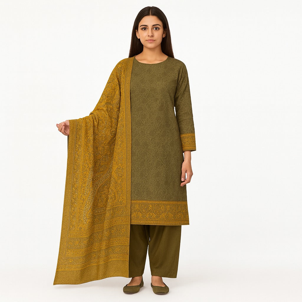 Women Unstitch 3 Piece Suit Khaddar (Rb-12)